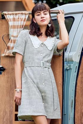 Betu百图 甜美娃娃领短袖腰带连衣裙 12468