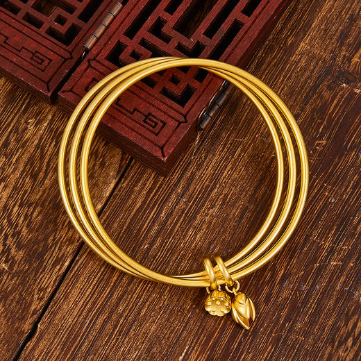 【限时克减150元】足金999 古法金空心三生三世莲蕊莲蓬吊饰固口手镯(YGFSZ00196-4)（预售产品下单后不退款不退货不换货不补差价）（预售产品下单后不退款不退货不换货不补差价） 商品图1