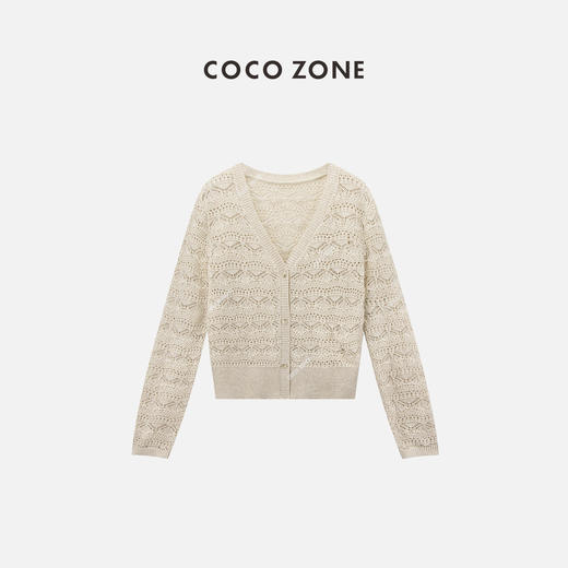 COCO ZONE "洛丽塔"时尚高级感镂空V领针织衫百搭长袖单排扣上衣CC2B0733 商品图0