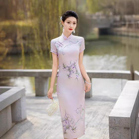 ZAYS2024夏季时尚气质女装长款提花旗袍改良短袖年轻淑女旗袍