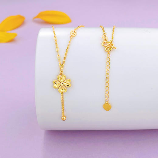 【限时克减150元】足金999 5G黄金调节AB链花卉项链转运金珠流苏心形四叶草e生有你套链(AG5GTL00314)（预售产品下单后不退款不退货不换货不补差价） 商品图0