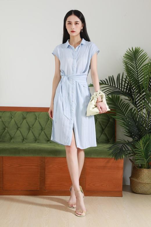 Le Malene 落肩设计感系带衬衫式连衣裙 13147 商品图0