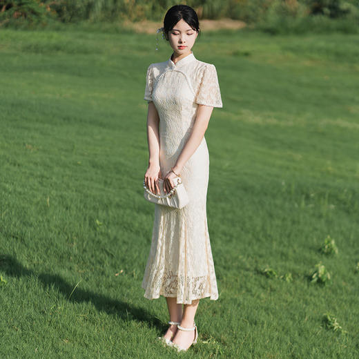 夏季米色旗袍年轻款小个子气质小清新改版良KK-2116 商品图2
