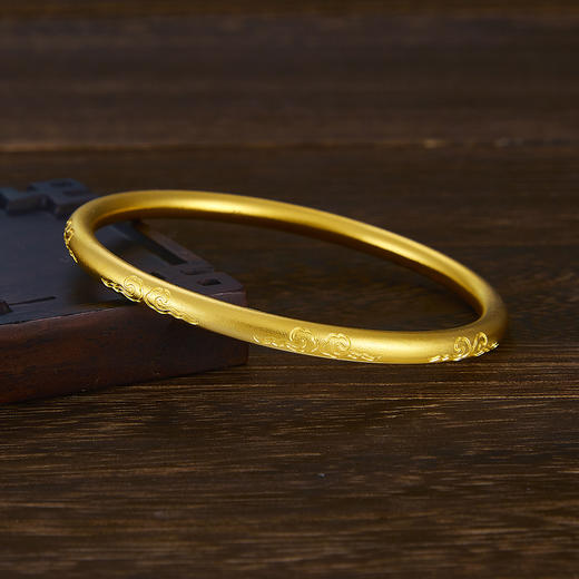 【限时克减150元】足金999 古法空心(面宽约4.2-4.6mm)如意祥云固口手镯(YGFSZ00371)（）预售产品下单后不退款不退货不换货不补差价 商品图0