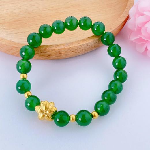 【限时7.5折】【定价黄金】足金 3D硬金荷花手链绿玛瑙间转运珠手串弹力绳成品手串（珠约8.1mm，周长约17-18cm）(AJ3DSC00216)（预售产品下单后不退款不退货不换货不补差价） 商品图2