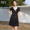 IWY/小香风黑色职业装连衣裙女双排扣香槟粉缎面提花西装裙百褶裙Q1103 商品缩略图0