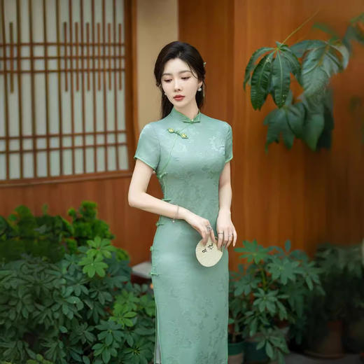 ZAYS2024夏季改良提花短袖长款双层旗袍日常气质优雅淑女旗袍 商品图1