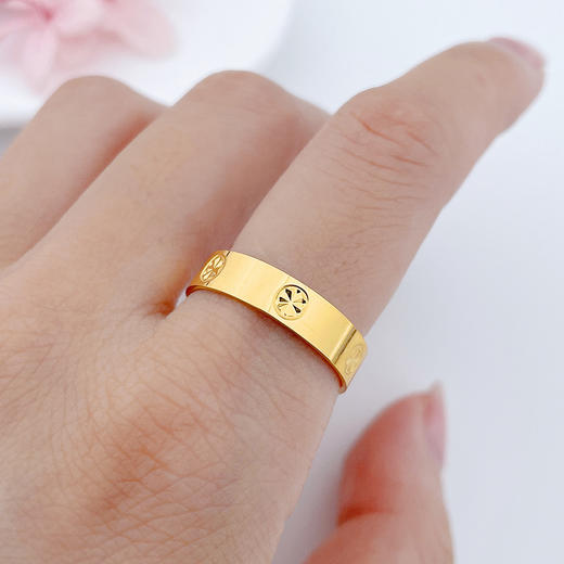 【限时克减150元】足金999.9 【精品】实心固口戒指镜面金米字纹圈戒（面宽约4.1-4.5mm）(ANWZJZ00002)（预售产品下单后不退款不退货不换货不补差价 商品图2