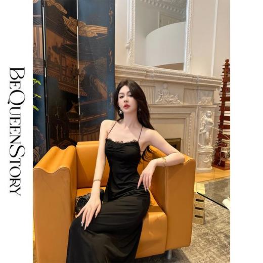 【大货捡漏，不退不换】  【黑奢舞会】轻奢女人味后背镂空蝴蝶细肩带收腰连衣裙 商品图3