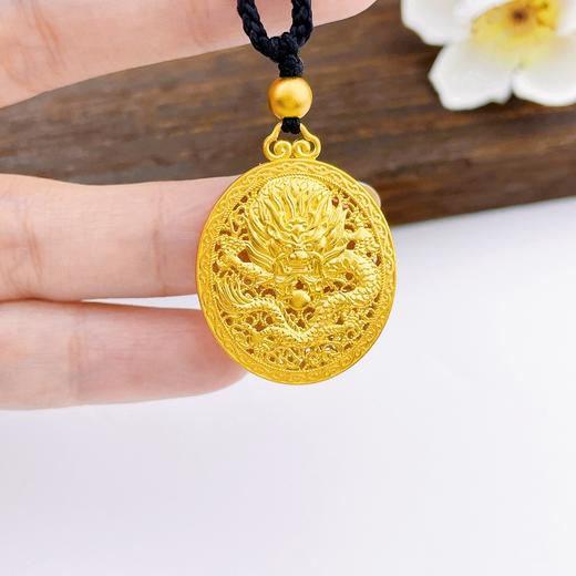 【限时克减150元】足金999 古法空心挂绳镂空花丝双面龙凤圆牌吊坠（含珠子）(OGFDZ00291)（预售产品下单后不退款不退货不换货不补差价） 商品图4