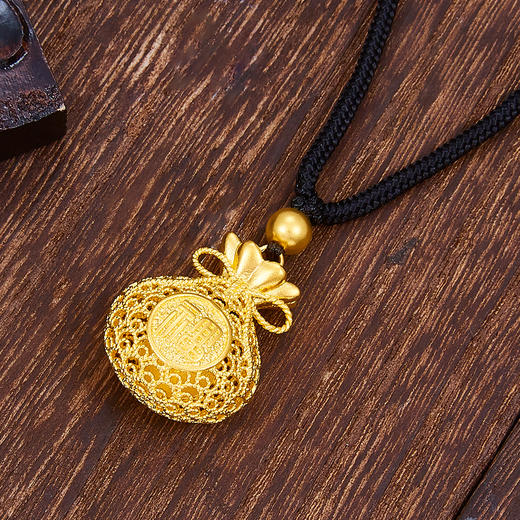 【限时克减150元】足金999 #福袋 古法镂空双面福袋倒模花丝挂绳吊坠（含珠子）(YGFDZ00209)（预售产品下单后不退款不退货不换货不补差（预售产品下单后不退款不退货不换货不补差 商品图1