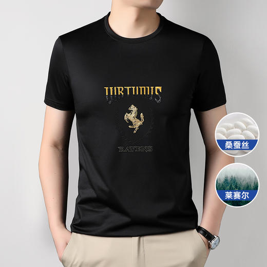 【Q】【桑蚕丝】【莱赛尔】【新款DG】大依优型大码短袖T恤圆领胸前印花加肥加大男士大号弹力透气舒适半袖夏装 商品图6