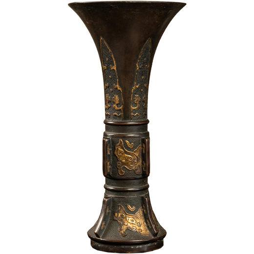 清 铜鎏金兽面纹出戟花觚 商品图5