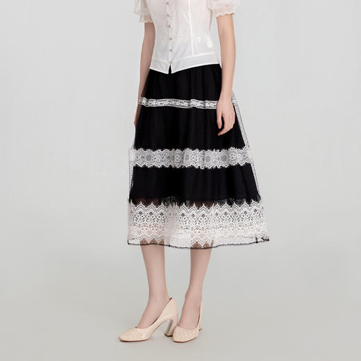 司歌蕾丝仙气半裙黑白伞裙C891087X 商品图0