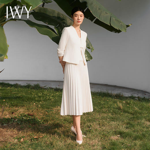 IWY/气质设计感盘扣西装套裙女夏薄款短款西服百褶裙珠宝设计师工作服C14240+S14265 商品图5