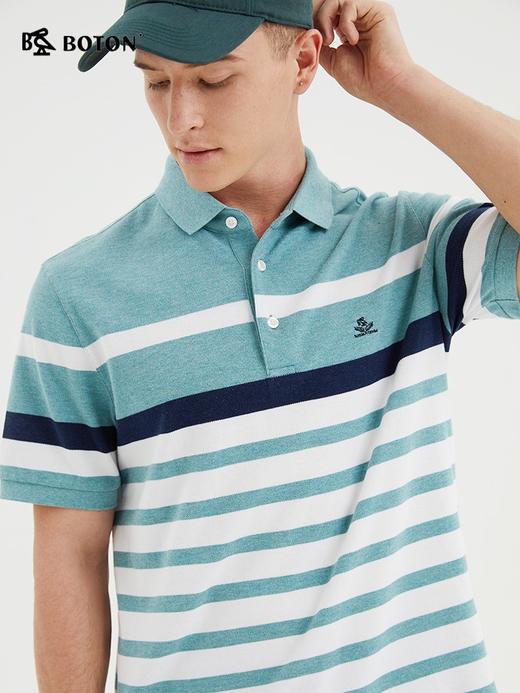波顿夏蓝白色绿条纹polo衫男短袖翻领商务休闲纯棉保罗潮MT899222 商品图2