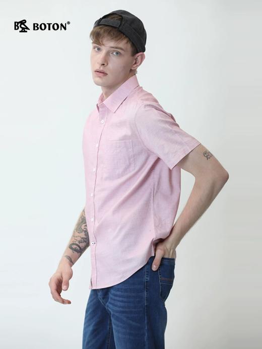波顿牛津布粉色衬衫短袖男夏季商务休闲上衣翻领春色短袖高端衬衣MS860220 商品图4