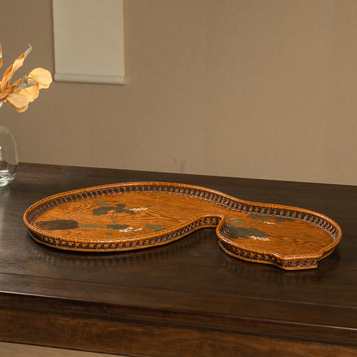 藤编彩绘葫芦纹茶盘 商品图4