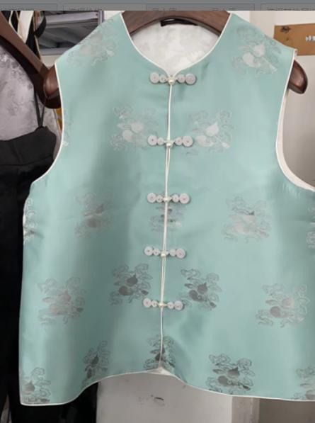 微瑕秒杀| 盛唐牡丹 |花锦缎葫芦纹双面穿马甲-浅蓝[特价品]](特殊商品不退不换) 商品图0