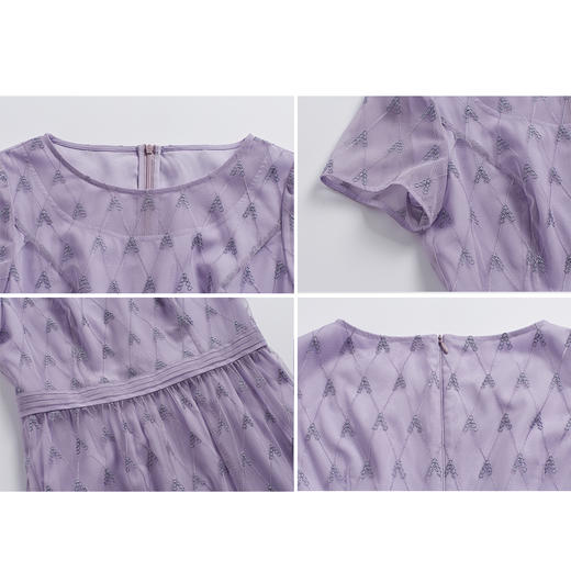 司歌蕾丝刺绣复古优雅菱形格短袖连衣裙A891053X 商品图1