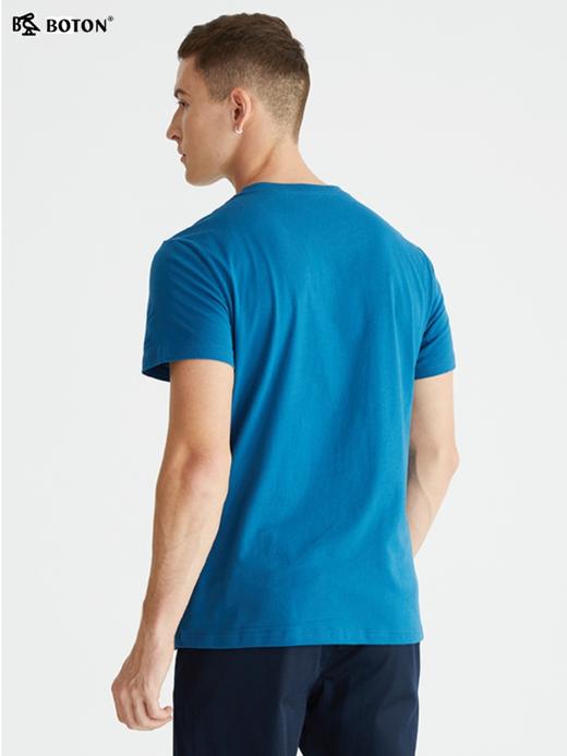 波顿夏季纯棉短袖t恤男设计感高端印花蓝色半袖圆领宽松体恤衫MT903222 商品图3