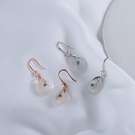 【宏艺珠宝】林栖见玉 新中式白玉髓简约复古高级感耳饰·银s925耳饰