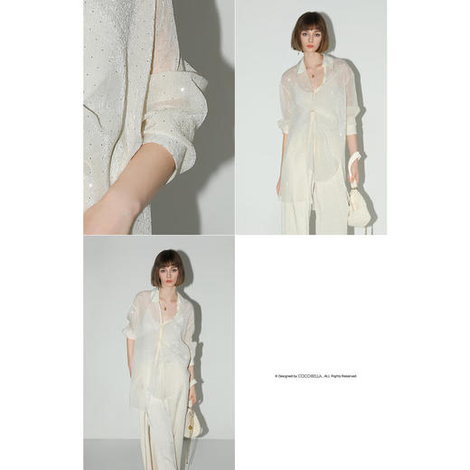 COCOBELLA[璀璨星河]轻奢风重工烫钻肌理衬衫女秋上衣SR3036 商品图2