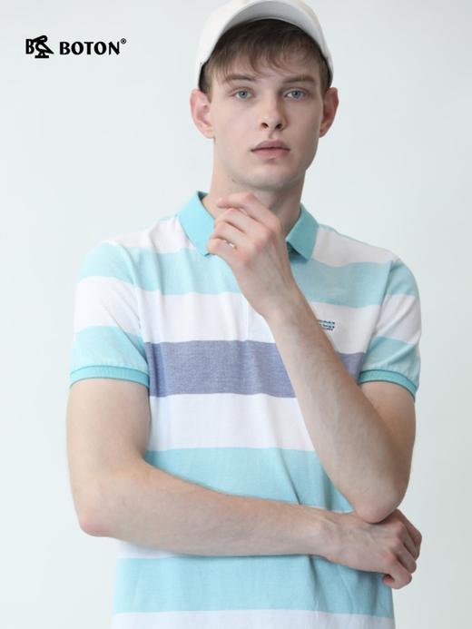 波顿男夏天款休闲翻领条纹短袖Polo衫纯棉高端T恤上衣MT668220 商品图3