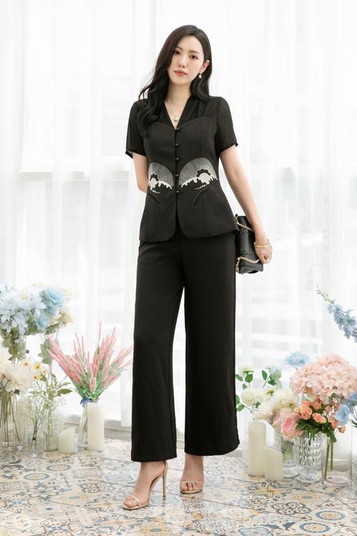 ELLA JADE 中国风重工刺绣V领阔腿裤套装 13220 商品图1