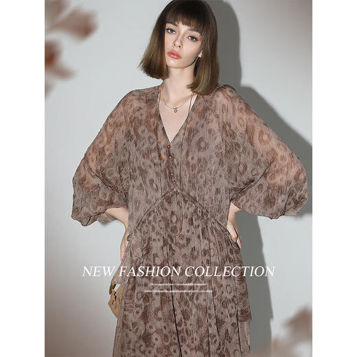 COCOBELLA古法炒色褶皱连衣裙雪纺抽绳度假裙附吊带裙FR7065 商品图1