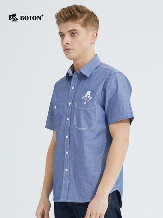 波顿男装夏季纯色翻领短袖衬衫商务休闲半袖高端衬衣MS595221 商品图3