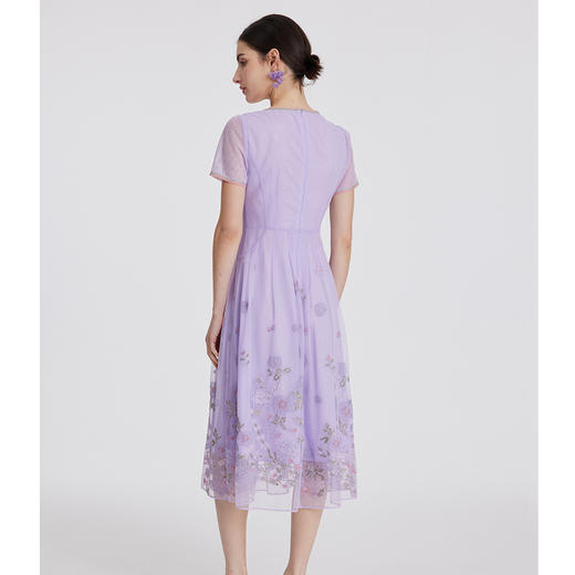 司歌网纱刺绣收腰短袖连衣裙仙气优雅A891080X 商品图3