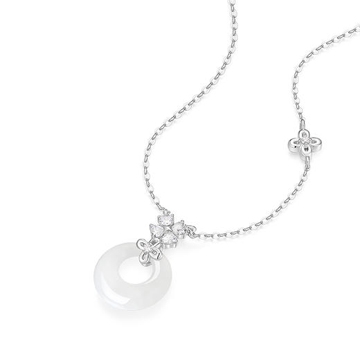 卡蒂罗/KADER 如意福牌系列 四叶平安扣项链 925银和田玉新中式幸运四叶草平安如意可调节锁骨链 温柔浪漫优雅气质 商品图1