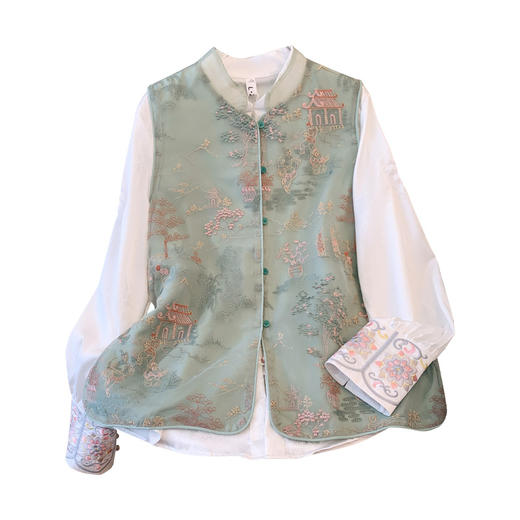 KQLB105M3385 2024春季新款重工整件刺绣欧根纱马甲双层中式外套女 商品图4