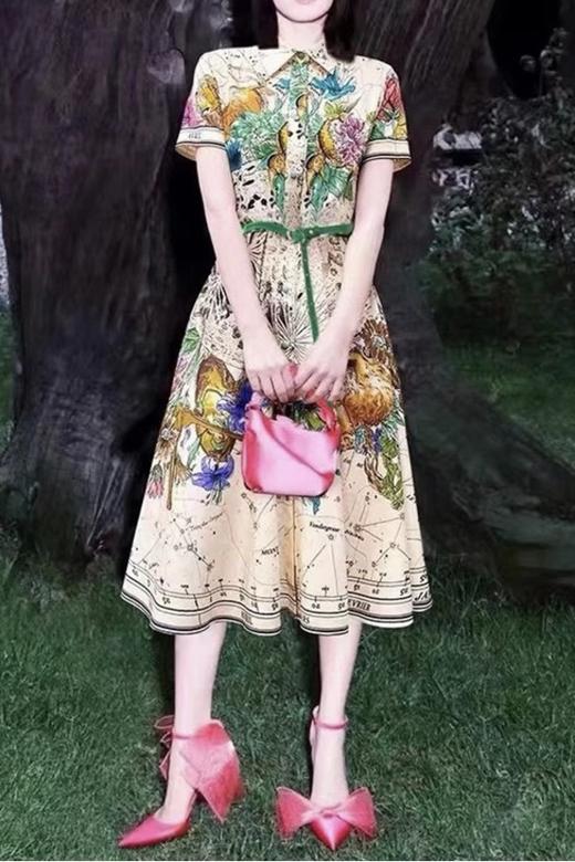 Le Malene 翻领动物印花中长连衣裙 16587 商品图2