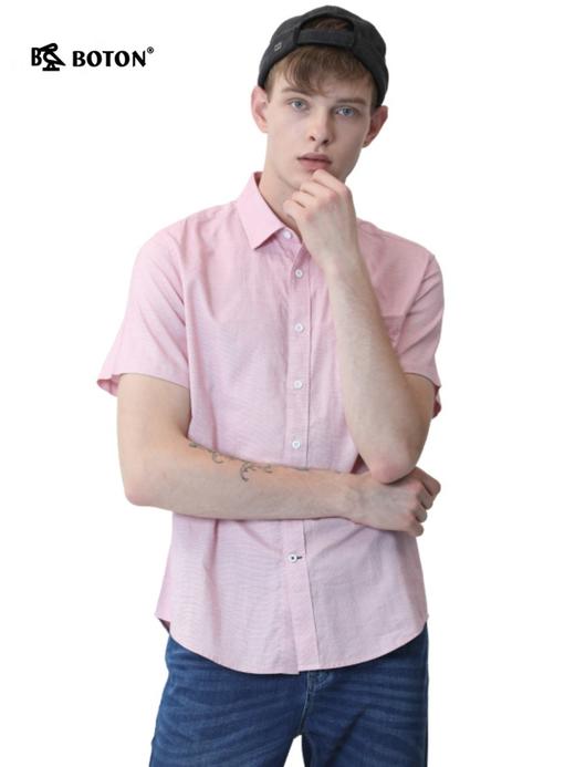 波顿牛津布粉色衬衫短袖男夏季商务休闲上衣翻领春色短袖高端衬衣MS860220 商品图3
