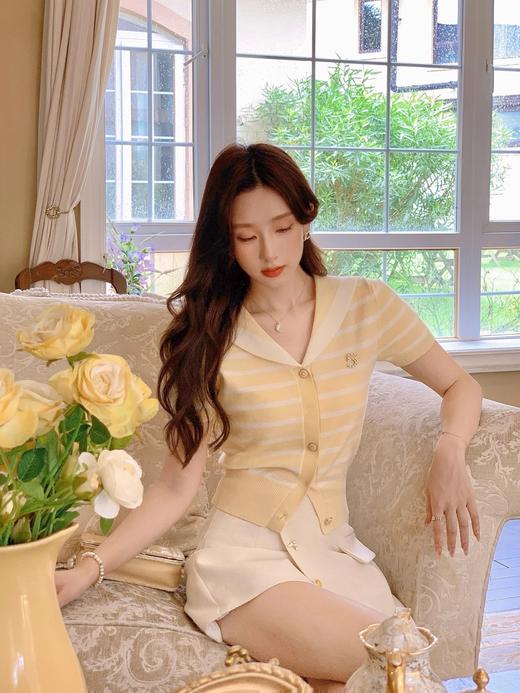 张心子【香芒甜茶】海军领减龄条纹针织上衣女夏季新款法式polo衫 U2406016 商品图11