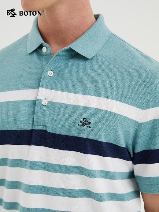 波顿夏蓝白色绿条纹polo衫男短袖翻领商务休闲纯棉保罗潮MT899222 商品图3