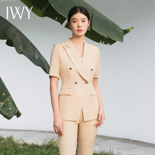 IWY/短袖卡其色西装套装女夏季薄款美容院前台接待工作服气质干练正装CP11252 商品图2