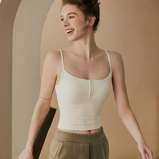 【限时秒】YOGACODE【火树银花系列】2024 春夏瑜伽服背心女带胸垫性感细肩带运动上衣DSB734 商品图0