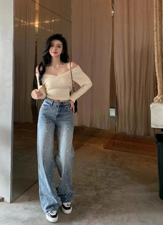 分镜头集成店LOOSINGWHITE春夏系列珍珠直筒牛仔裤 商品图5
