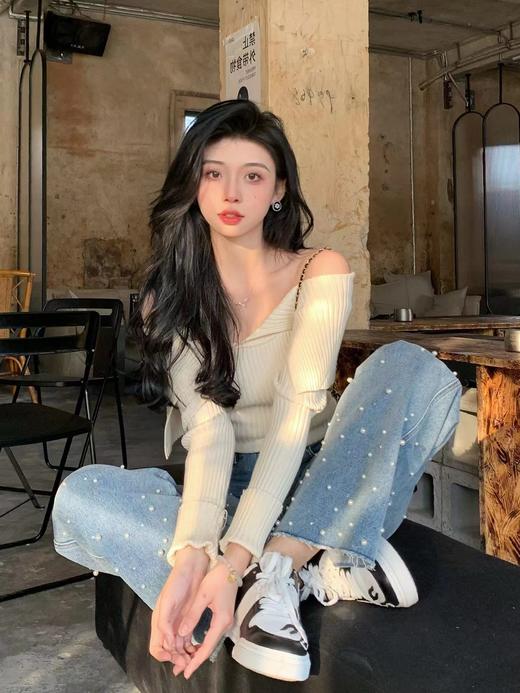 分镜头集成店LOOSINGWHITE春夏系列珍珠直筒牛仔裤 商品图4