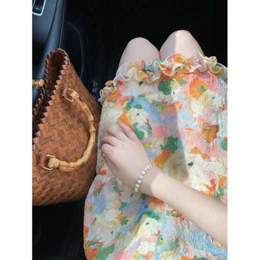 甜美小清新【彩色印花木耳边连衣裙】夏季超仙气质宽松度假风短裙子  商品图3