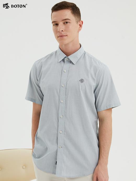 波顿夏季短袖纯色衬衫男士高端潮流美式休闲大码纯棉衬衣MS886222 商品图1