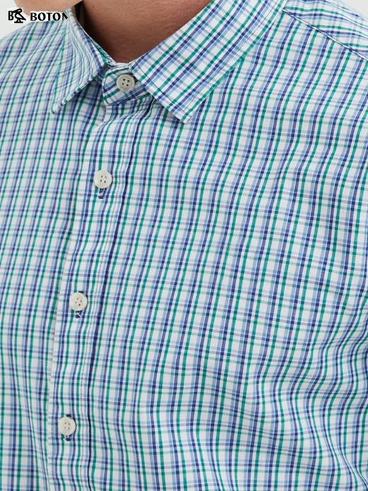 波顿短袖格子衬衫男夏装商务休闲白蓝绿格纹纯棉衬衣百搭宽松上衣MS883222 商品图4