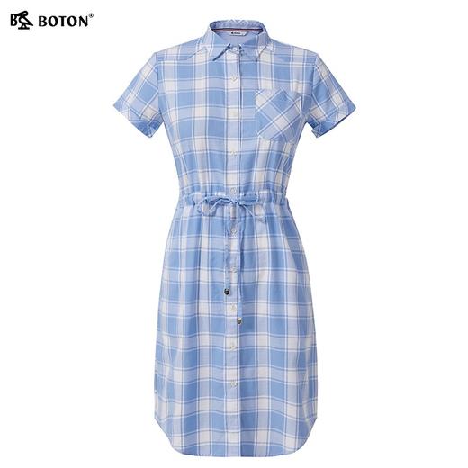 波顿清短袖格子衬衫连衣裙女夏季收腰气质休闲中裙LD233222 商品图4