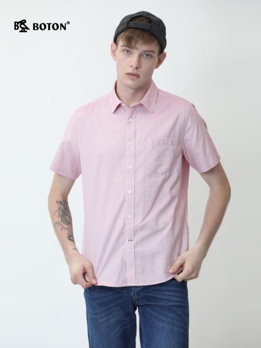波顿牛津布粉色衬衫短袖男夏季商务休闲上衣翻领春色短袖高端衬衣MS860220 商品图1