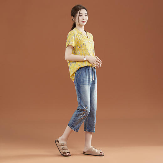 松紧高腰刺绣牛仔裤PT1199 商品图3