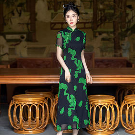 新中式国风改良复古优雅显瘦长款双层旗袍裙SYG849