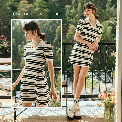 OLrain欧芮儿法式条纹polo连衣裙女夏季2023年新款小个子针织裙子 商品图4